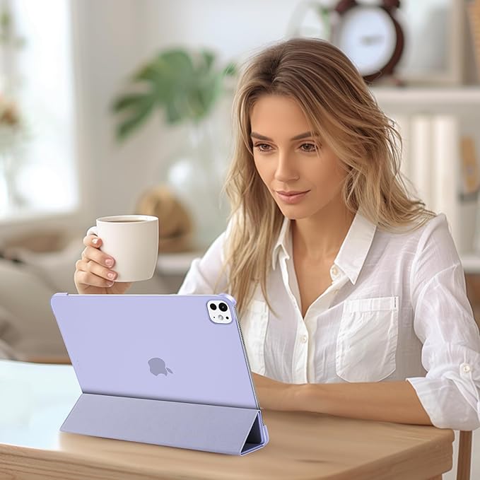 ProCase for iPad Pro 13 Inch Case M5 2025/ M4 2024, Smart Cover iPad Pro M5 M4 Case 13 Inch, Slim Stand Translucent Hard Shell Back, Supports Touch ID, Auto Wake/Sleep -Lightpurple