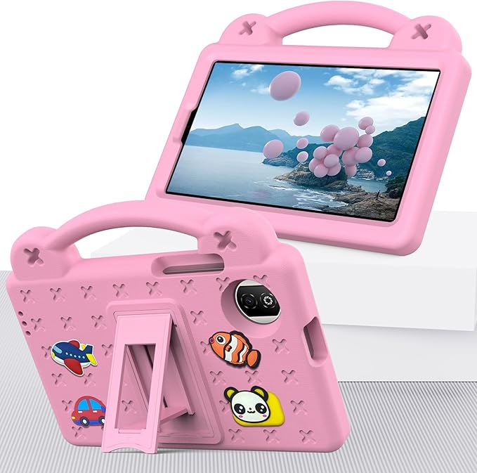 AKABEILA Compatible with Honor Pad X7 8.7 inch 2025 Tablet Case, Kids Friendly Universal Lightweight Shockproof Protective Case with Shoulder Strap & Stand Handle Pink