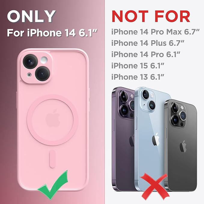 CAPRARO Magnetic for iPhone 14 Case, [Compatible with MagSafe] [Full Camera Protection] Shockproof Protective Slim Translucent Matte Phone Case for iPhone 14 6.1'', Peach Pink