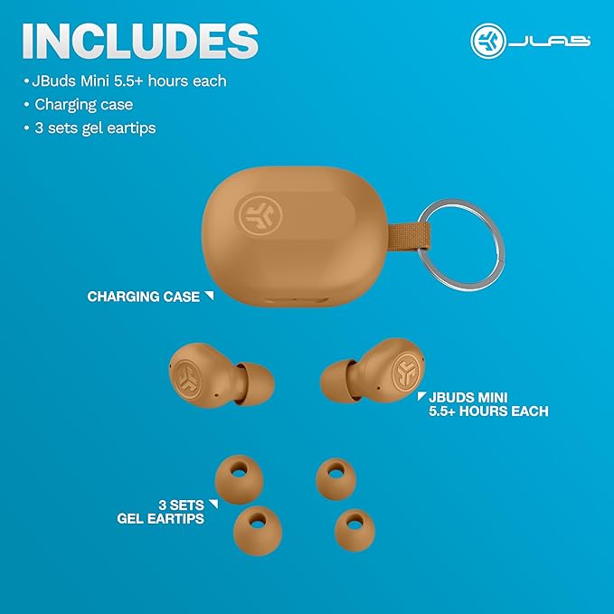 JLab JBuds Mini Tones, True Wireless Earbuds, Bluetooth Multipoint, Be Aware Audio, IP55 Sweat Resistant, Teal