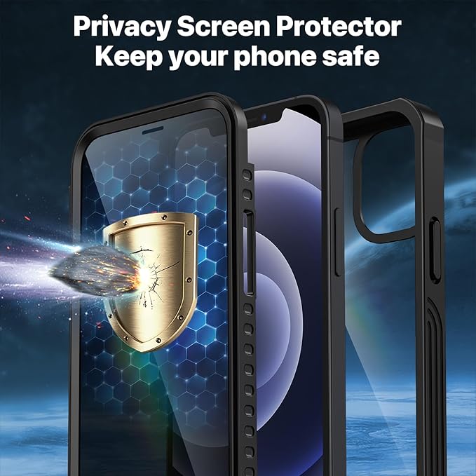CENHUFO Privacy for iPhone 12 Mini Case, Full Body Phone Case with Built-in 9H Tempered Glass Privacy Screen Protector, Anti Peep Anti Spy Shockproof Protective Bumper Clear Cover - Black