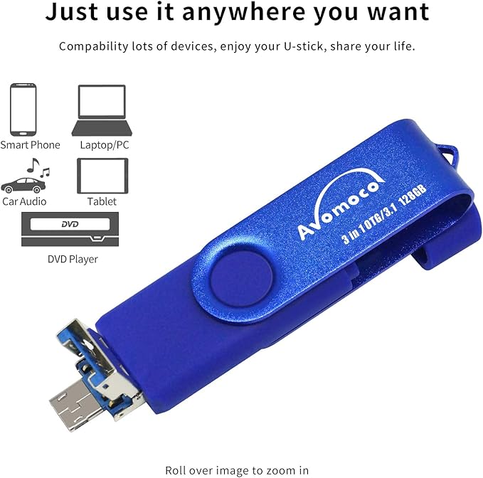 3.1 128GB 3 in1 High Speed Photo Backup Flash Drive for iPhone 15/16/17 wtih Type C/USB-C Port,Photo-Stick-for Android Phones with OTG Function