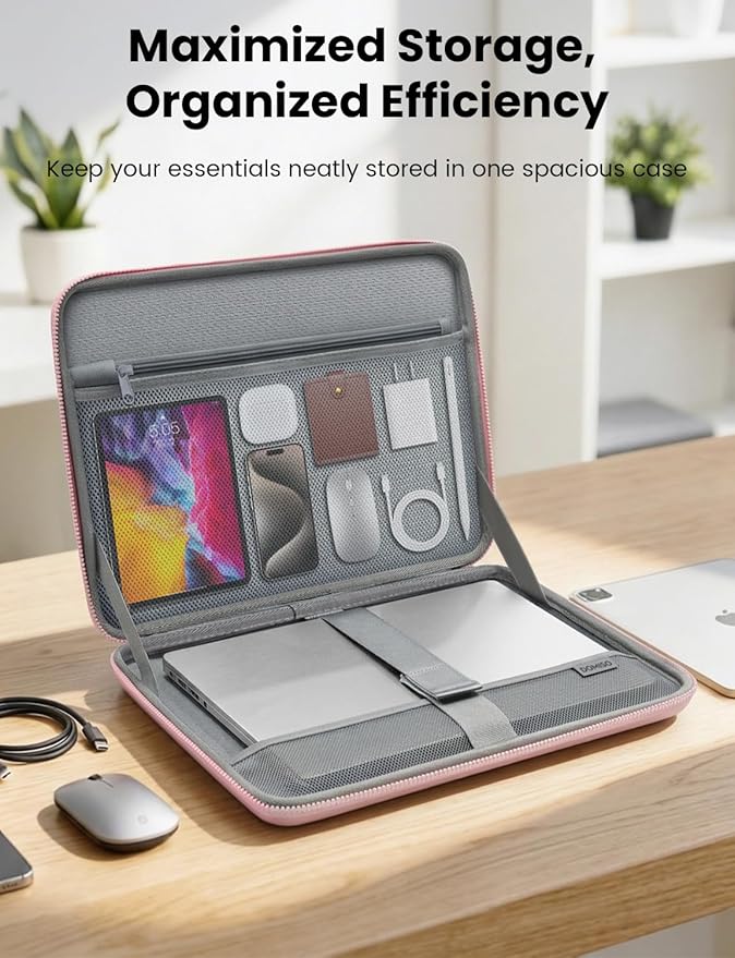 DOMISO Laptop Hard Case 17-17.3 inch Waterproof Shockproof Hard Shell Laptop Sleeve with Handle & Storage Pocket, Compatible with MacBook, HP, Dell,Pink