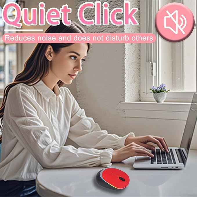 Wireless Bluetooth Mouse, Ergonomic Dual-Mode Rechargeable Silent Portable Mouse with RGB Gradient Breathing Light, for PC Laptop Tablet Computer, Office School Home Adult Student Kids Gift(Red)