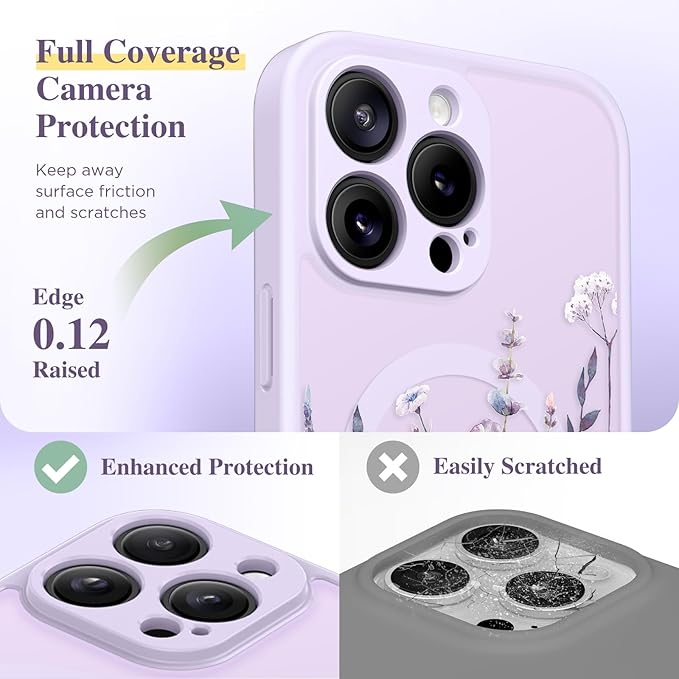 GVIEWIN for iPhone 15 Pro Case Compatible with MagSafe, [Military Grade Protection] [Screen Protector] Full Camera Protection Floral Translucent Women Magnetic Phone Case, Floratopia/Colorful