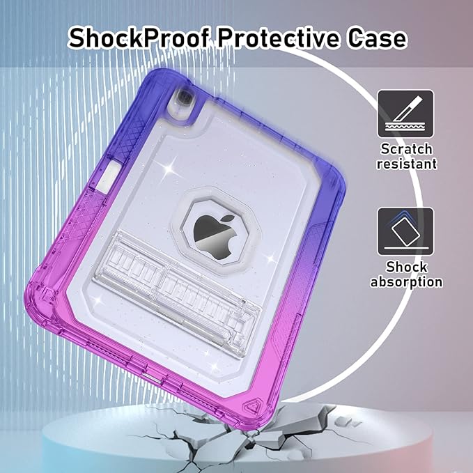 ZoneFoker Case for iPad mini A17 Pro, for iPad mini 7th/6th Generation Case 8.3 inch 2024/2021 with Pencil Holder/Stand, Slim Cover for i Pad Mini 7/6 (Clear Glitter/Gradient Blue Purple)