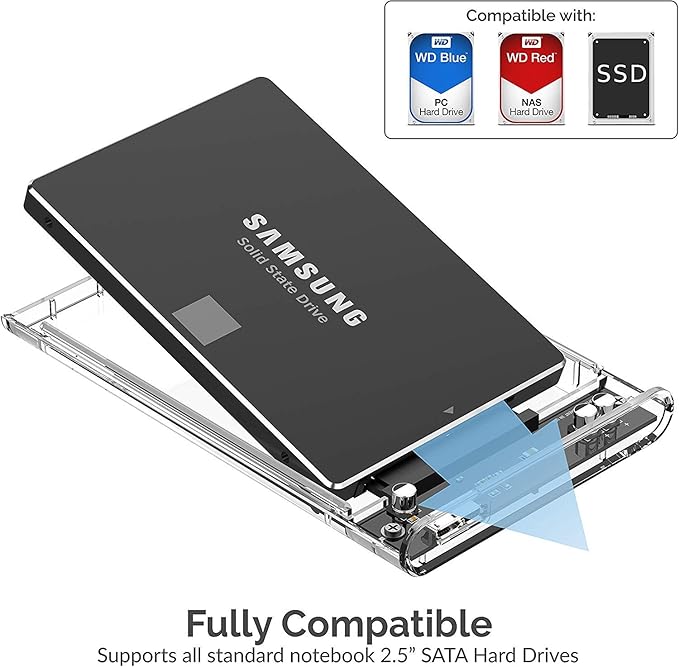 SABRENT 2.5 Inch SATA to USB 3.0 Tool Free Clear External Hard Drive Enclosure [Optimized for SSD, Supports UASP SATA III] (EC-OCUB)