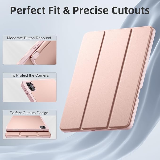 Compatible with iPad Pro 13 Inch Case M5 2025/ M4 2024, Soft TPU Back Cover for iPad 13 Pro Case, with Pencil Pro & (USB-C) Holder, Trifold Stand, Auto Wake/Sleep, Rose Pink
