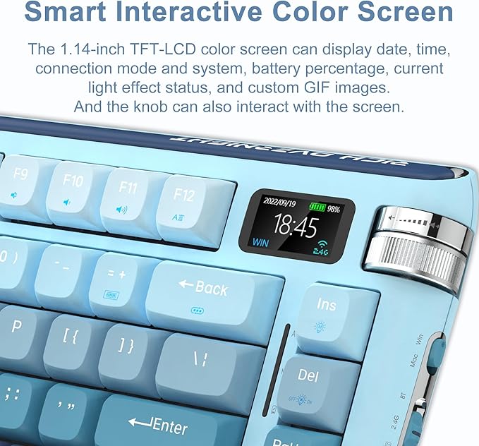 F75 Mechanical Keyboard, 75% Hot Swappable Gasket Structure Tri-Mode Gaming Keyboard, 81 Keys RGB Bluetooth Wireless Keyboard with Linear Switch, PBT Keycaps, Screen for Windows Mac (Blue)