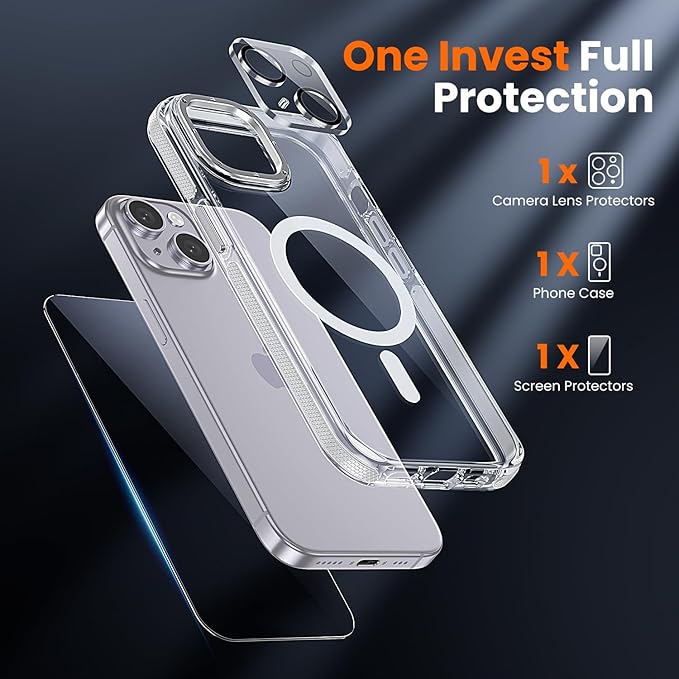 toushion 3 in 1 for iPhone 14 Case Clear with MagSafe, Yellowing-Resistant Acrylic Back, Shockproof Guard Corners, Military-Grade Protection for iPhone 14 Phone Case 6.1 inch Clear Bumper