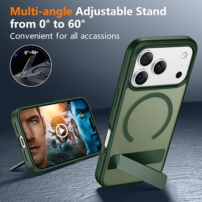 SPIDERCASE Magnetic for iPhone 17 Pro Max Case,with [3 Stand Ways] [Military Grade Drop Protection] with Invisible Stand Shockproof Slim Case for iPhone 17 Pro Max 6.9",Dark Green