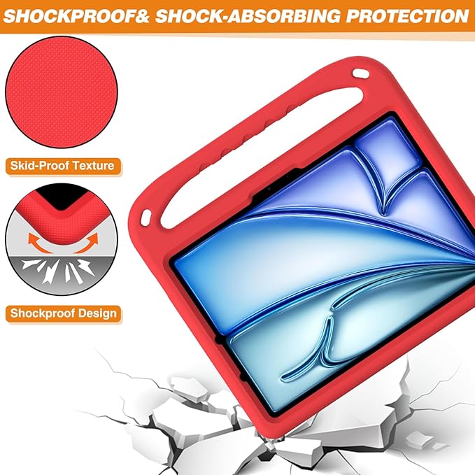 Dteck for iPad Air 13/iPad Pro 13/12.9 Case, Shockproof Protective Handle Stand Pencil Holder EVA Case, Red