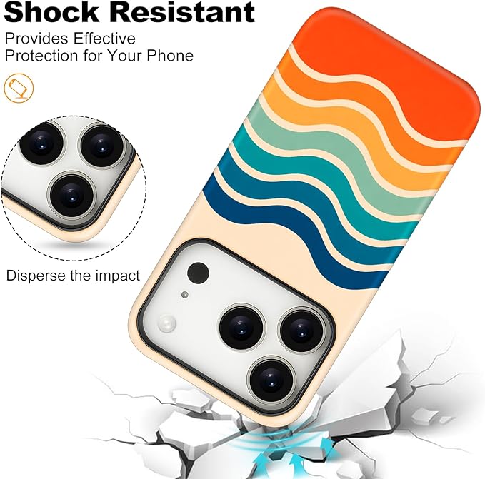 Magnetic for iPhone 17 Pro Case Cute Stripes Phone Case, Shockproof Slim TPU and Hard PC Protective Phone Cover Compatible with MagSafe Designed for Women Girls,Retro Wave