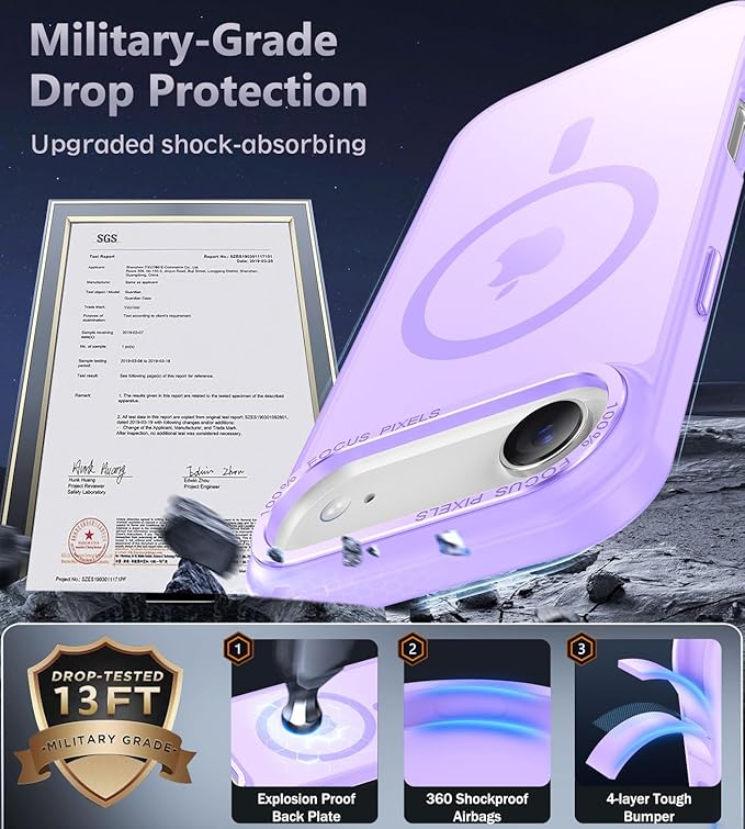Newfuture Magnetic for iPhone Air Case [Compatible with Magsafe] [Military Grade Drop Protection] Translucent Matte Anti-Scratch Shockproof Protective Phone Cover 6.5 Inch, Lilac Purple