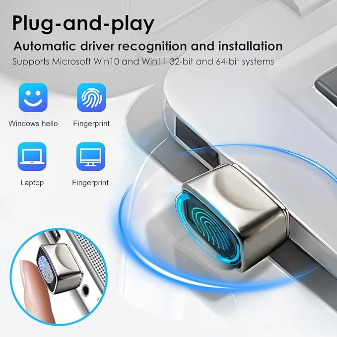 USB Fingerprint Reader for Windows10/11, Windows Hello Mini Fingerprint Scanner,Metal Shell Auto Driver Setup-Windows Password-Free Login for PC Laptop