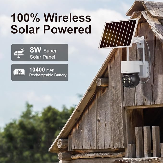 4G LTE Cellular Security Camera No Internet Needed, No WIFI Security Cameras Wireless Outdoor, Solar Camera With SIM Card, PIR Sensor, 360 PTZ, 2K HD, 2-Way Talk, Free Cloud Storage (Need Apply)
