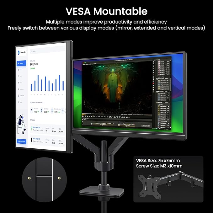VILVA 17.3'' Portable Monitor 2.5K QHD 165Hz Gaming Display, Ultra-Slim Metal Body, Built-in Stand, USB-C HDMI External Monitor for Laptop, PC, PS5, Xbox, Switch