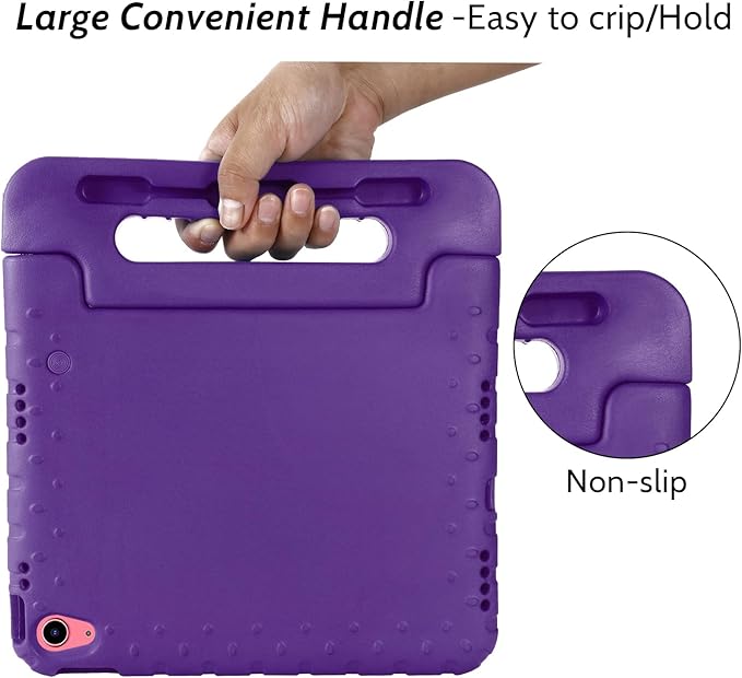 Dteck Kids Case for iPad 10th Gen 10.9 inch with Pencil Holder, Shockproof Rugged EVA Handle Stand, Child Proof, Purple