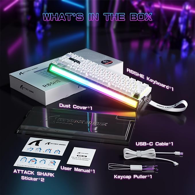 ATTACK SHARK R85 HE Wired 75% Rapid Trigger Mechanical Gaming Keyboard with Custom Lightbox, 8KHz Polling Rate,0.005mm RT Accuracy,0.08MS Latency,Hall Effect,Magnetic Switch,Driver for PC-Star White