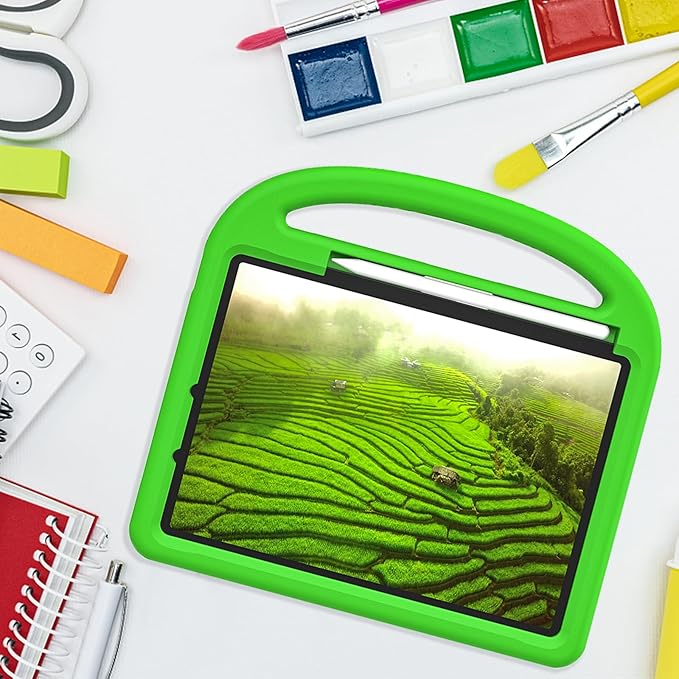Kids Case for Apple iPad Air 11-inch M3 (2025) / M2 (2024) with Pencil Holder/Handle/Kickstand Lightweight Soft EVA Foam Shockproof Stand Tablet Cover for iPad Air 11" M3/M2, Green Bird