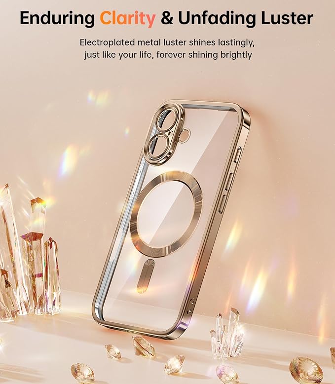 Meifigno Case Designed for iPhone 16 6.1 inch, [Compatible with MagSafe] [2X Screen Protectors] [Glitter Card & Wrist Strap] Surround Lens Protection Designed for iPhone 16 Case Girls, Desert Titanium