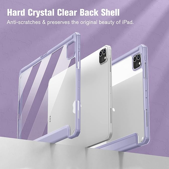 Fintie Hybrid Slim Case for iPad Pro 11-inch (4th / 3rd Generation) 2022/2021 - [Built-in Pencil Holder] Shockproof Cover w/Clear Transparent Back Shell, Also Fit iPad Pro 11" 2nd Gen, Lilac Purple