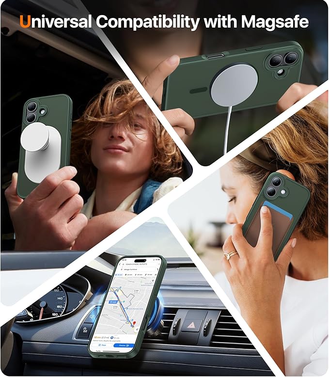 Magnetic for iPhone 17 Case,[Anti-Slip][Compatible with MagSafe][Military Grade Drop Protection] Shockproof Protective Translucent Matte Phone Case for iPhone 17 Case,Forest Green