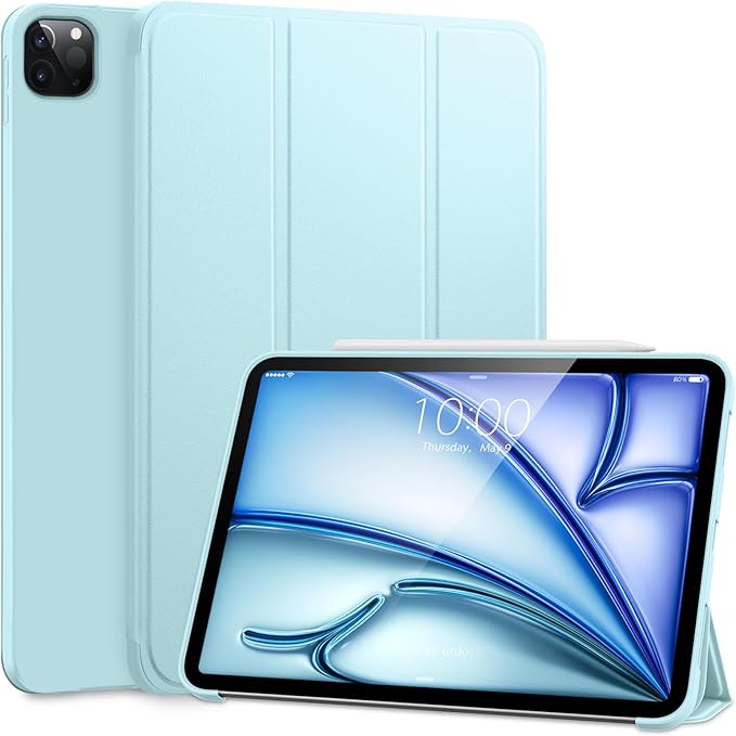 DTTO for iPad Pro 11 Inch 4th/3rd/2nd/1st Generation 2022/2021/2020/2018 Case, Also Fit iPad Air 11-Inch/5th/4th Gen, Slim Lightweight Trifold Stand Soft Back Cover，Auto Sleep/Wake,Ice Blue