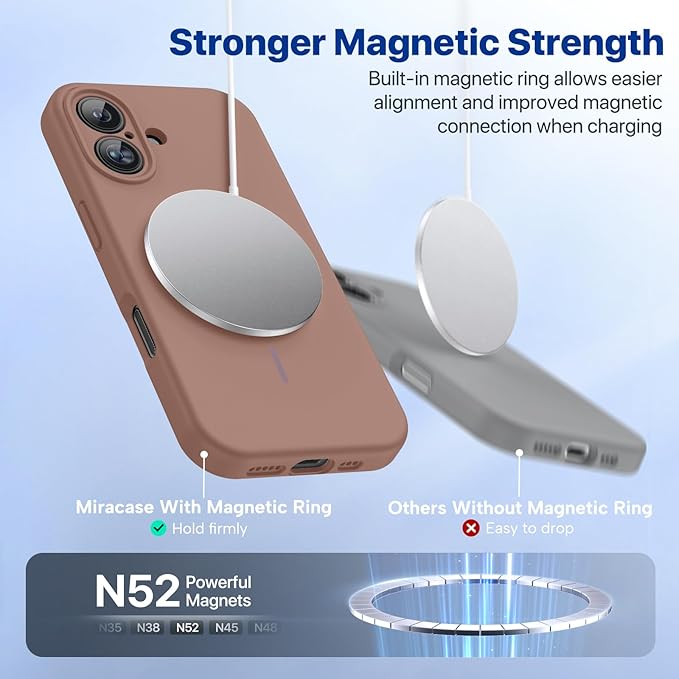 Miracase Magnetic for iPhone 16 Plus Case, [Soft Anti-Scratch Microfiber Lining], Compatible with MagSafe, Liquid Silicone Shockproof Drop Protection Phone Case for 16 Plus,Chocolate