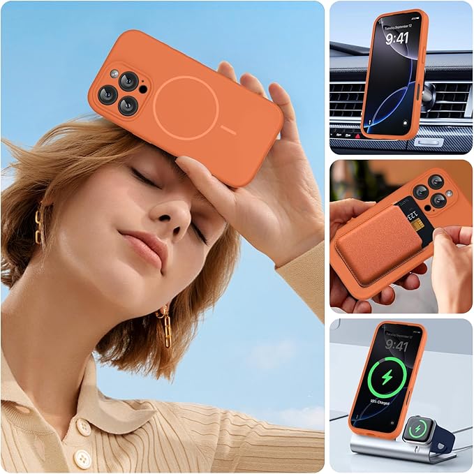Miracase Magnetic for iPhone 16 Pro Case, [Soft Anti-Scratch Microfiber Lining], Compatible with MagSafe, Liquid Silicone Case Shockproof Drop Protection Phone Case for 16 Pro,Orange