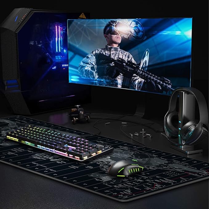 JIALONG Large Gaming Mouse Pad Extended Desk Mat XXL Mousepad with Non-Slip Keyboard Pad for Office Laptop, Computer and PC - 35.4 x 15.7 inches World Map
