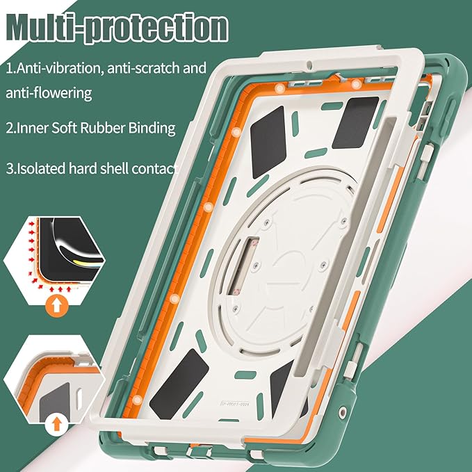 Batianda Case for New iPad Pro 11-inch 2025 M5 2024 M4 Chip Heavy Duty Rugged Durability Silicone Tablet Cover with 360° Rotating Hand Strap Foldable Hidden Stand & Shoulder Strap, Sea Green