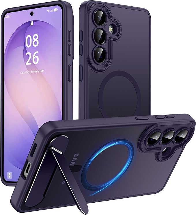 Magnetic for Samsung Galaxy S26+ Plus Case, [Compatible with MagSafe][Full Camera Protection][Built-in Invisible Kickstand] Translucent Matte Phone Case for S26 Plus 6.7" - Purple