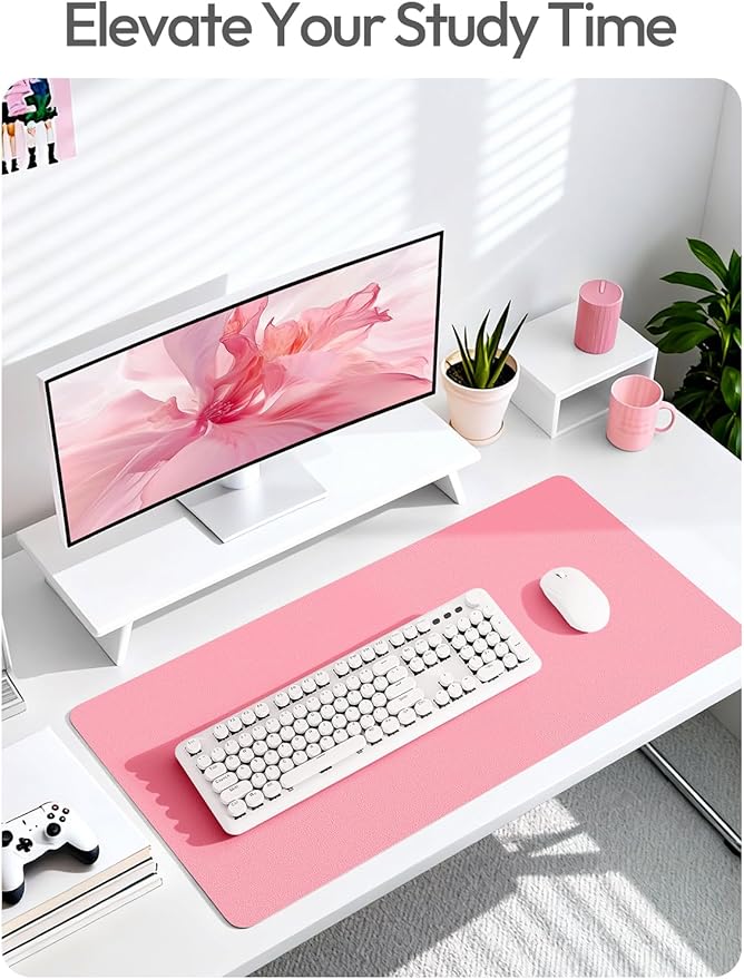 YSAGi Leather Desk Pad Protector, Office Desk Mat, Large Mouse Pad, Non-Slip PU Leather Desk Blotter, Laptop Desk Pad, Waterproof Desk Writing Pad for Office and Home (Pink, 55" x 24")
