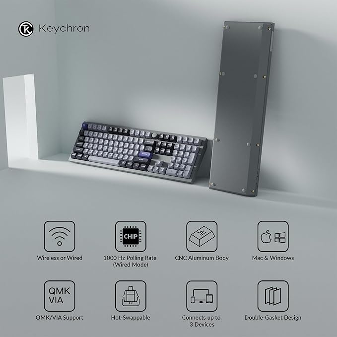 Keychron Q6 Pro Full Aluminum Wireless Bluetooth Custom Mechanical Keyboard, Full-Size QMK/VIA Programmable Knob KSA Double-Shot PBT Keycap Hot-Swappable Banana Switch, Mac Windows Linux - Grey