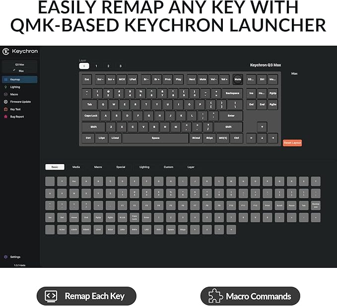 Keychron Q3 Max Wireless Custom Mechanical Keyboard, Full Aluminum 2.4 GHz Bluetooth QMK TKL Layout RGB with Hot-swappable Gateron Red Switch Compatible with Mac Windows Linux