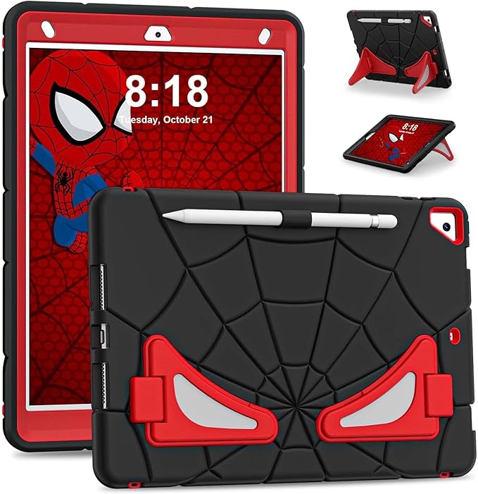AKABEILA Compatible with Apple iPad 10.2 7th 8th 9th(2019/2020/2021) Tablet Case，Lightweight Shockproof Rugged Protective Cover with Kickstand for Kids Children Boys Babies Black Red