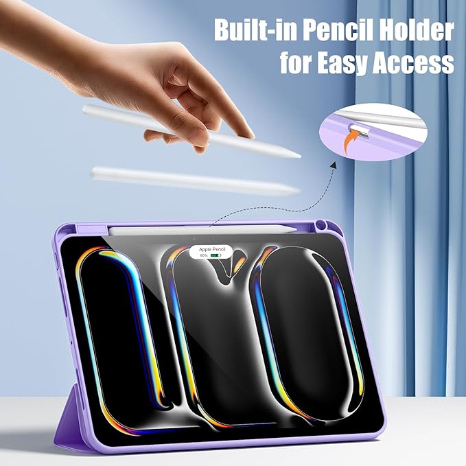 Kidopire New Compatible with iPad Pro 11 Inch Case (M4 2024/M5 2025) with Pencil Holder, Smart Cover with Protective Trifold Stand & Soft TPU Back, Auto Wake/Sleep, Support Pencil Pro, Lavender