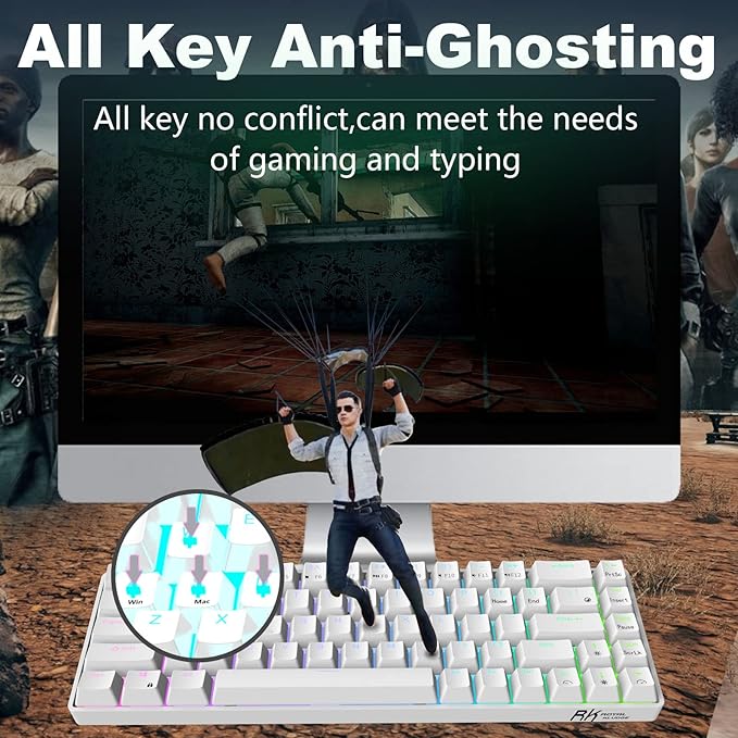 RK ROYAL KLUDGE RK68 Wired 65% Mechanical Keyboard, RGB Backlit Ultra-Compact 60% Layout 68 Keys Gaming Keyboard, Hot Swappable Keyboard with Stand-Alone Arrow/Control Keys, Red Switch White