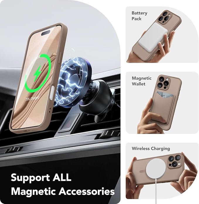 CAPRARO Magnetic Compatible with iPhone 16 Pro Case, Upgraded [Full Camera Protection] [Compatible with MagSafe] Protective Translucent Matte Women Girl Phone Case Cover, Withered Brown