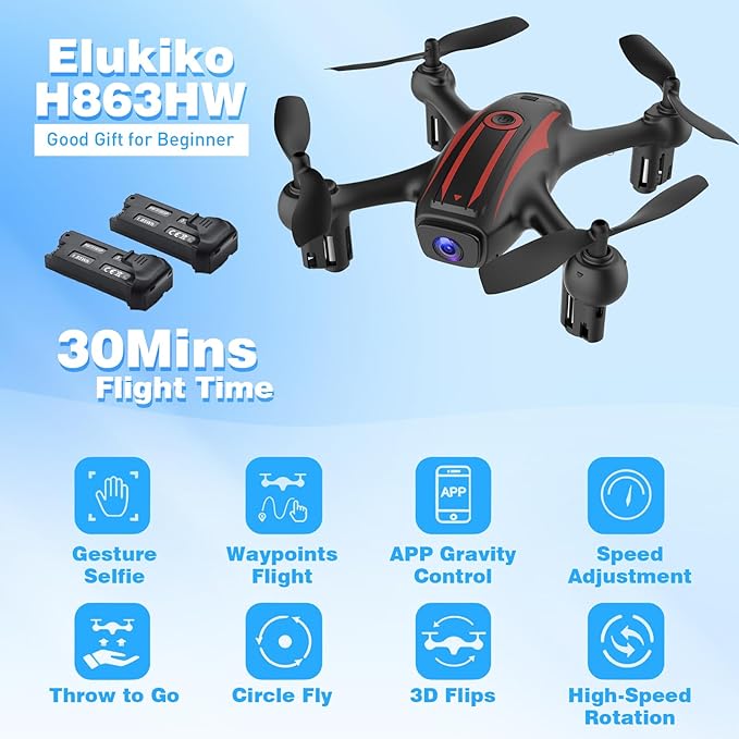 Drones for Kids 8-12, Drone with Camera 1080P for Kids Adults, FPV Drone with 2 Batteries, Mini Drone Gesture Photo, Wifi RC Quadcopter, 3 Speed Mode, 3D Flips, Altitude Hold, Kids Drones for Boys