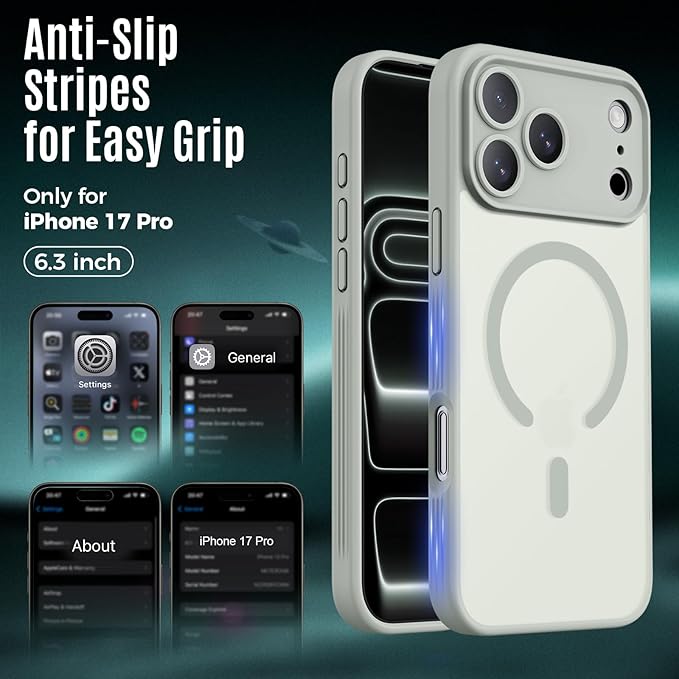 Symcele Designed for iPhone 17 Pro Case, Compatible with MagSafe, [Camera Protection] [15FT Military Drop Protection] Shockproof Translucent Matte Anti-Slip Phone Case, 6.3", Calke Green