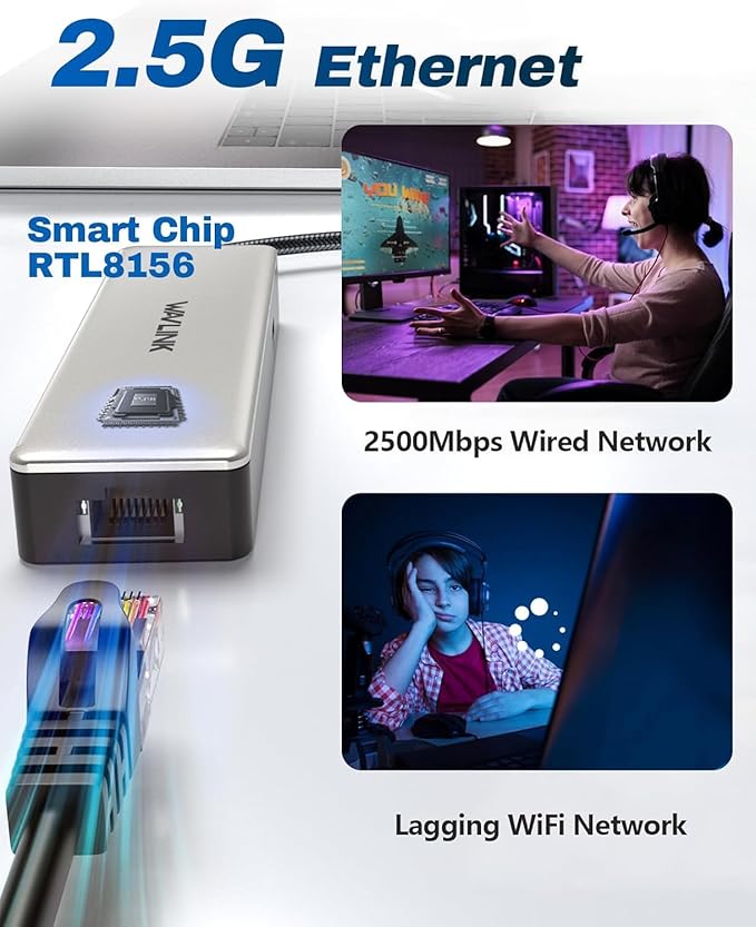 USB C Hub 2.5G Ethernet, WAVLINK 10Gbps USB C Hub Multiport Adapter with 2.5Gb RJ45 Ports, 4K@120Hz HDMI, 3 * 10Gbps USB-A/C, PD 85W, for MacBook Neo/Pro/Air, iPad, Acer, Dell, HP, Lenovo, Asus