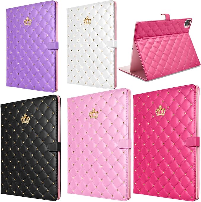 Changjia for iPad Air 11 Inch Case M4 (2026)/M3 (2025)/M2 (2024), iPad Air 5th/4th Gen 10.9" (2022/2020) with Pencil Holder, Girly Cute Crown Diamond Elegant Auto Sleep/Wake Stand Protective Case,Pink