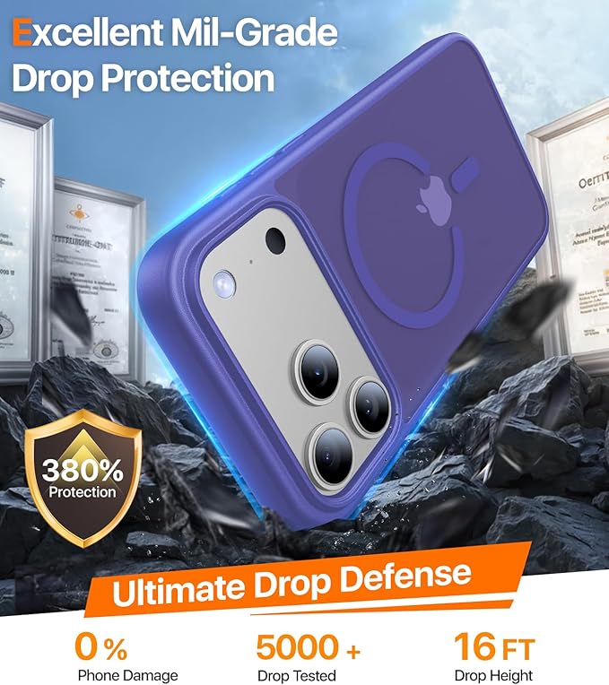 Magnetic for iPhone 17 Pro Case,[Anti-Slip][Compatible with MagSafe][Military Grade Drop Protection] Shockproof Protective Translucent Matte Phone Case for iPhone 17 Pro Case,Cobalt Blue