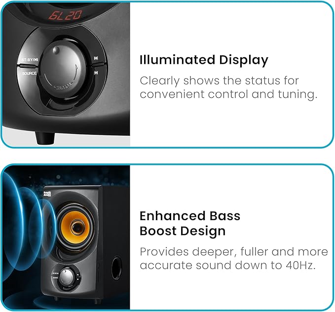 Acoustic Audio by Goldwood Bluetooth 2.1 Speaker System 2.1-Channel Home Theater Speaker System, Black (AA2170)