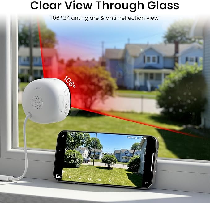 INFIYA 2K Window Cameras for Home Security- 5Ghz & 2.4Ghz WiFi Window Camera, Color Night Vision, Motion & Human Detection, Continuous 24/7 Recording, Cloud(Optional) & Local Storage, K1 1P