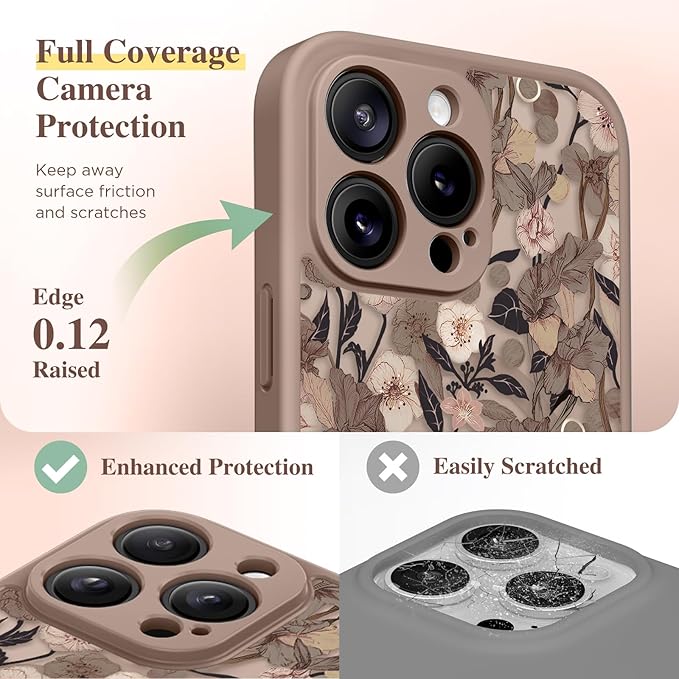 GVIEWIN for iPhone 16 Pro Max Case Compatible with MagSafe, [Military Grade Protection] [Screen Protector] Full Camera Protection Floral Translucent Women Magnetic Phone Case, Apricot Blossom/Brown