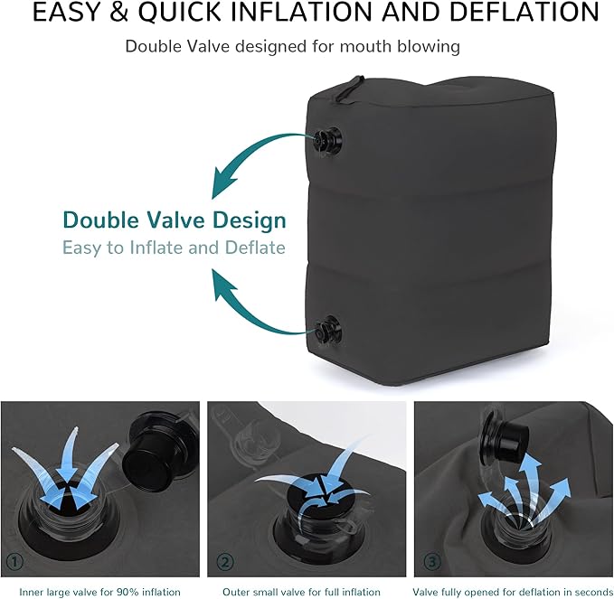 Inflatable Travel Foot Rest Pillow, Adjustable 3 Layers Height Leg Rest Pillow, Kids Airplane Bed, Adults Travel Essentials on Plane, Trains, Cars, Office, Home (Black, 2 PCS)