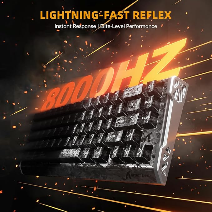 ATTACK SHARK R68 HE 60% Wired Rapid Trigger 8K Mechanical RGB Gaming Keyboard with 0.005mm Accuracy,0.08ms Latency,256K Scan,Hall Effect Magnetic Switch,Carbon Fiber+CNC Aluminum Alloy for PC FPS(Ink)